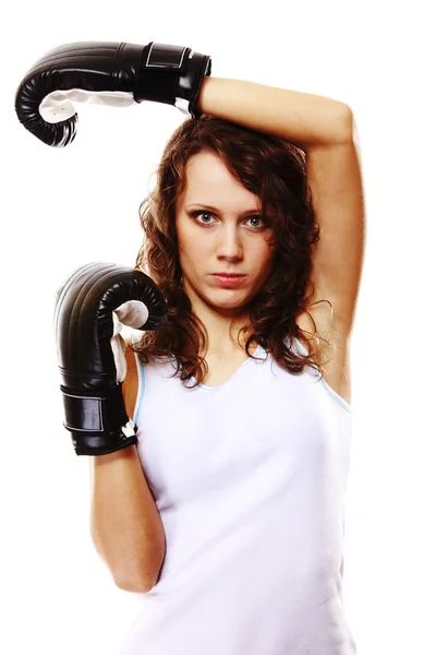 Fit woman boxing - isolated over white — Stock Photo, Image