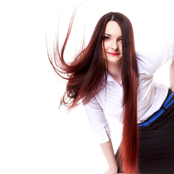 Woman straight long hair blowing in the wind — Stock Photo, Image