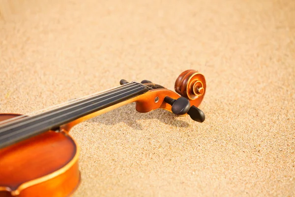 Geige am Sandstrand. Musikkonzept — Stockfoto