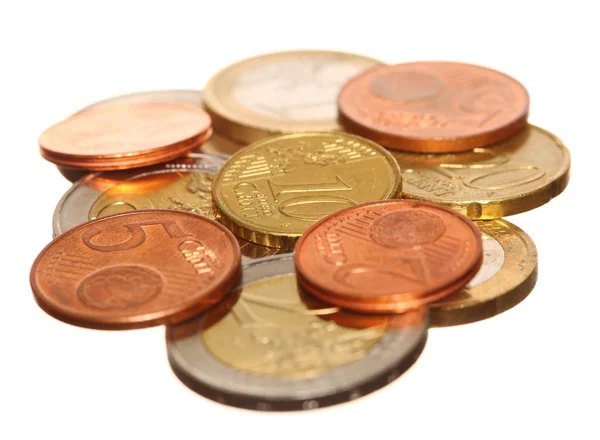 European currency euro coins money on white — Stock Photo, Image