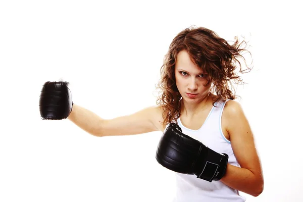 Fit woman boxing - isolated over white — Stock Photo, Image