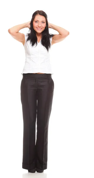 Retrato de uma jovem mulher de negócios feliz em pé comprimento total — Fotografia de Stock