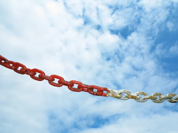 Steel metal chain links segment sky background — Stock Photo, Image