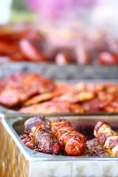 Skewers shish kebab other meat on BBQ — Stock Photo, Image