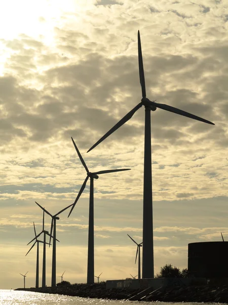 Wind turbines power generator farm in sea — Stock Photo, Image