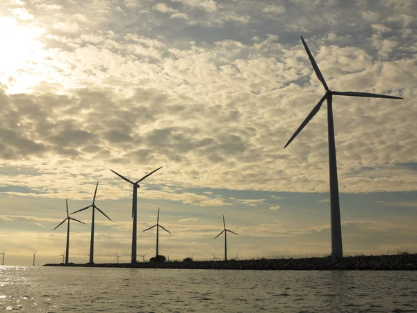 Wind turbines power generator farm in sea — Stock Photo, Image