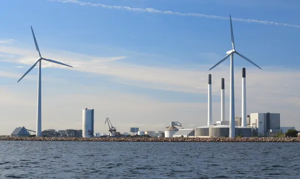 Wind turbines power generator farm in sea — Stock Photo, Image