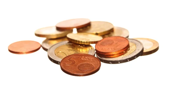 유로화 (European currency) 유로 동전 흰색 위에 — 스톡 사진