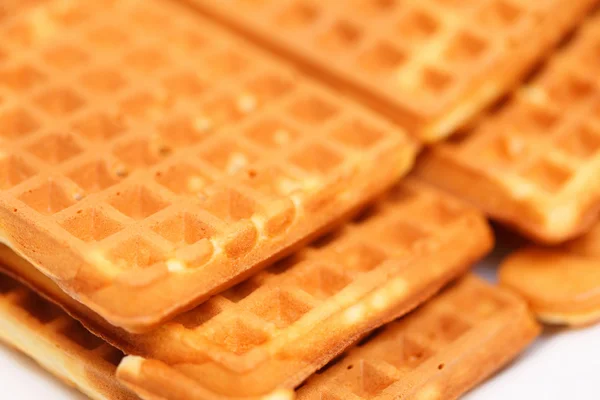 Stack of sweet belgian waffles on plate — Stock Photo, Image