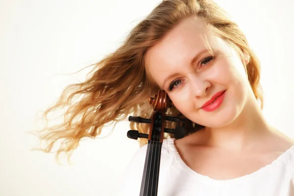 The blonde girl with a violin outdoor — Stock Photo, Image