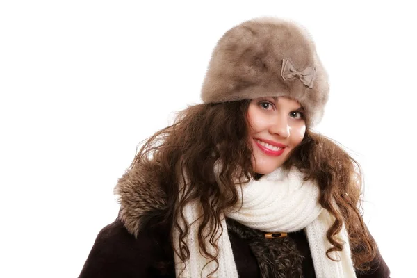 Woman in warm clothing winter fashion — Stockfoto