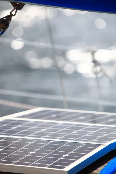 Solar panels in sailboat. Renewable eco energy — Stock Photo, Image
