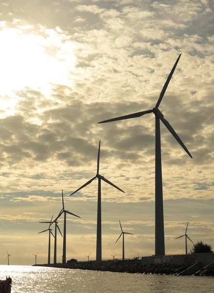 Wind turbines power generator farm in sea — Stock Photo, Image