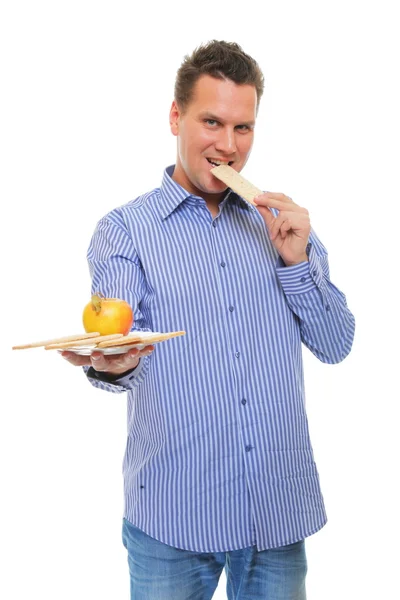 Křupavý chléb zdravého životního stylu člověka jíst a apple — Stock fotografie