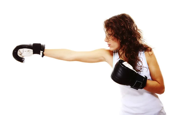 Passen vrouw boksen - geïsoleerd over Wit — Stockfoto