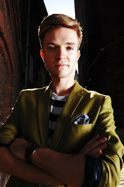 Young handsome man on street, old town Gdansk — Stock Photo, Image