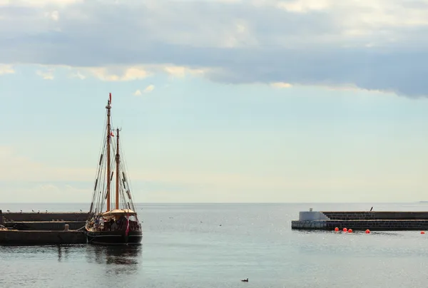 Docked yacht in marina sea port Bornholm — Stock Photo, Image