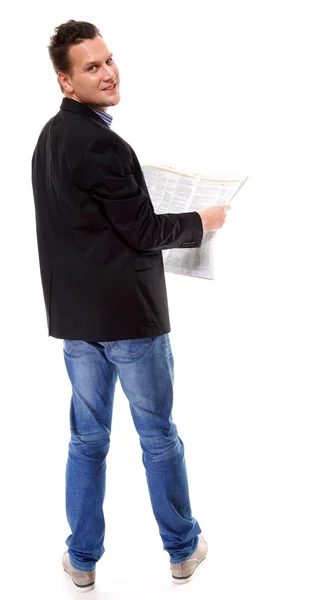 Businessman reading a newspaper isolated — Stock Photo, Image