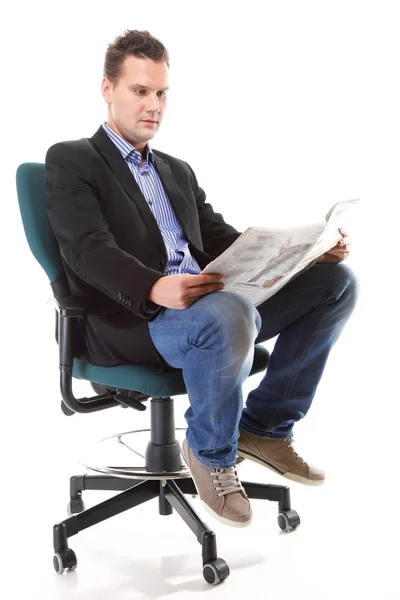 Businessman reading a newspaper isolated — Stock Photo, Image