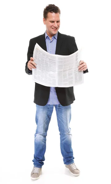 Empresário lendo um jornal isolado — Fotografia de Stock