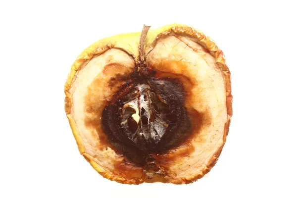 Gammelige Apfelhälften isoliert. Lebensmittelverschwendung. — Stockfoto