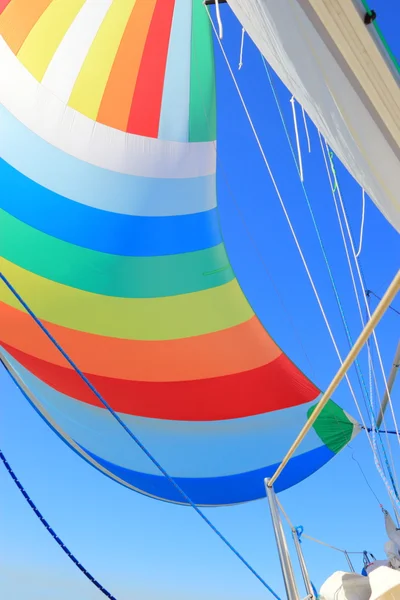 O vento encheu vela spinnaker colorido — Fotografia de Stock