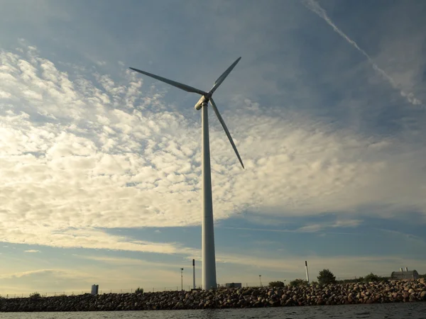 Wind turbines power generator farm in sea — Stock Photo, Image