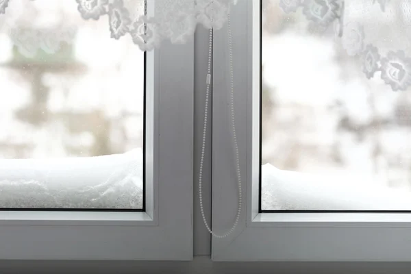 Windows with winter view of snowy — Stock Photo, Image