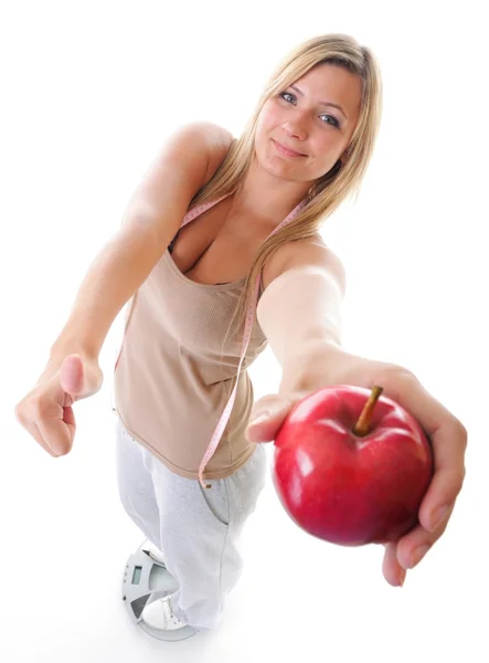 Kadın artı boyutu ölçekte kilo kaybı kutluyor — Stok fotoğraf
