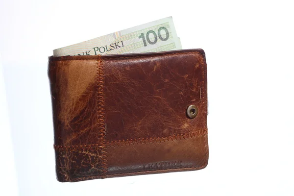 Gazdaság és pénzügy. Pénztárca izolált lengyel bankjeggyel — Stock Fotó