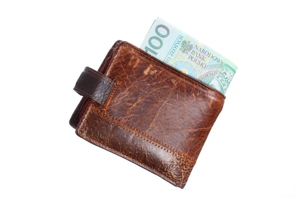 Οικονομία και οικονομικά. Πορτοφόλι με απομονωμένο πολωνικό τραπεζογραμμάτιο — Φωτογραφία Αρχείου