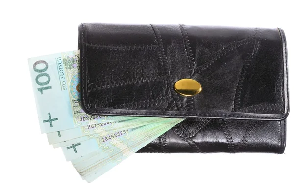 Economy and finance. Purse with polish banknote isolated — Stock Photo, Image