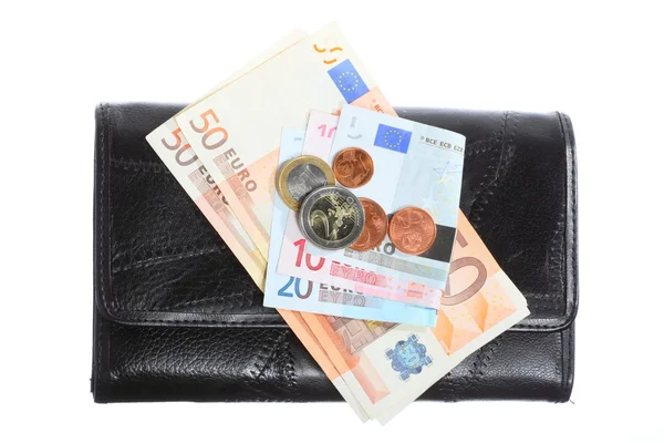 Wirtschaft und Finanzen. Geldbörse mit Euro-Banknote isoliert — Stockfoto