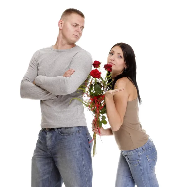 Relationship difficulties young couple in conflict isolated — Stock Photo, Image