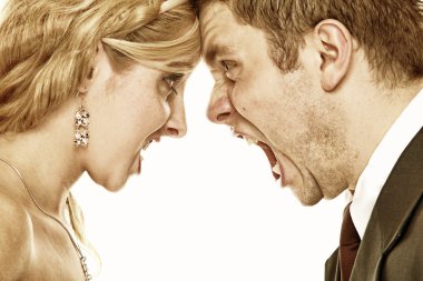 Wedding fury couple yelling, relationship difficulties clipart