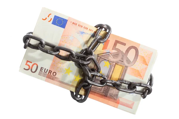 Moneda euro con cadena de seguridad e inversión — Foto de Stock
