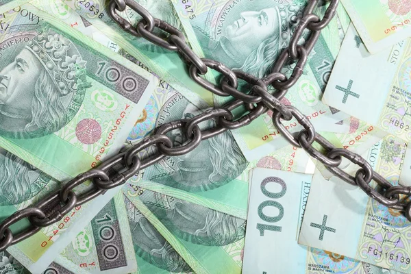 Polish money as background chain for security investment — Stock Photo, Image