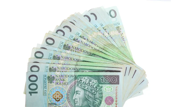 Dinero y ahorros. Montón de billetes de 100 pulidos zloty —  Fotos de Stock