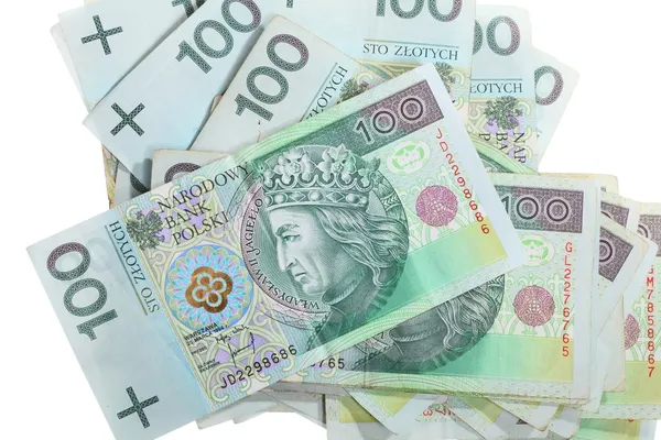Гроші та заощадження. Стек 100 польських злотих банкнот — стокове фото