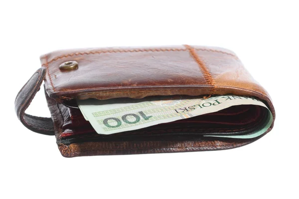 Economy and finance. Wallet with polish banknote isolated — Stock Photo, Image