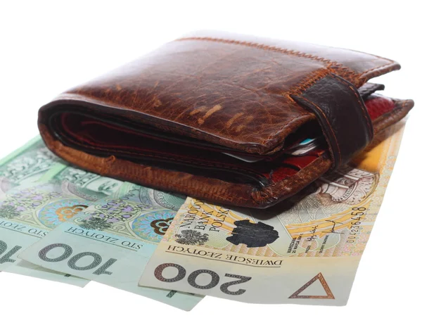 Economy and finance. Wallet with polish banknote isolated — Stock Photo, Image