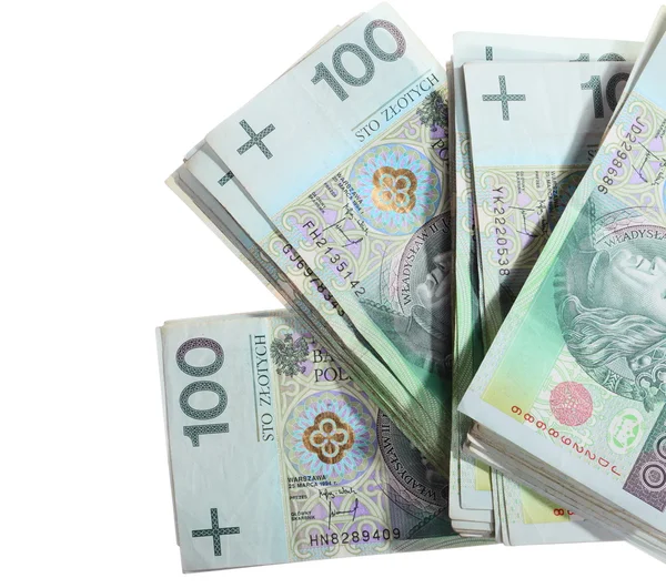 Pénz és a megtakarítások. Verem a 100 lengyel zloty bankjegyek — Stock Fotó