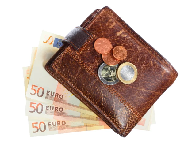 Economie en financiën. Portemonnee met geïsoleerd eurobankbiljetten — Stockfoto