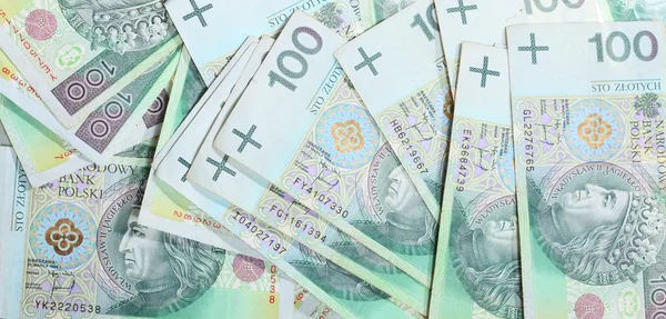 100 Zlotisi banknot para arka plan olarak Lehçe. — Stok fotoğraf