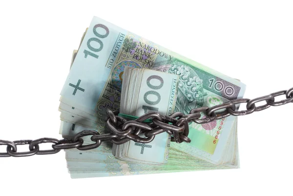 Polnische Währung mit Kette für Sicherheit und Investitionen — Stockfoto