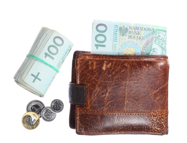 Economy and finance. Wallet with polish banknote isolated — Stock Photo, Image