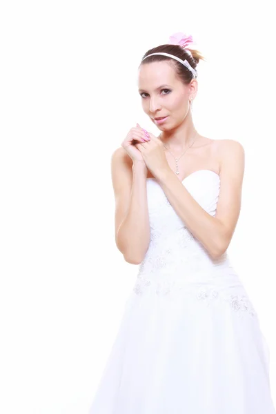 Dia do casamento. noiva romântica em vestido branco isolado — Fotografia de Stock