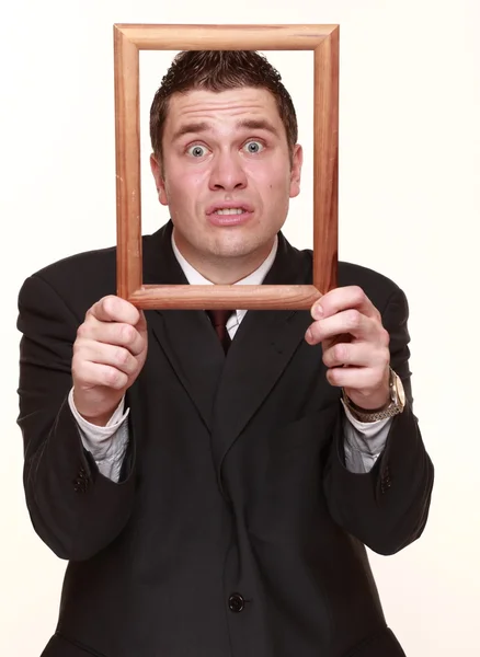 Business man with empty frame facial expression — Stock Photo, Image