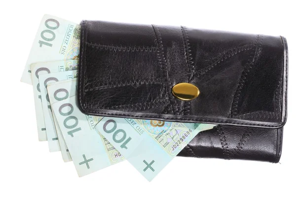 Economy and finance. Purse with polish banknote isolated — Stock Photo, Image