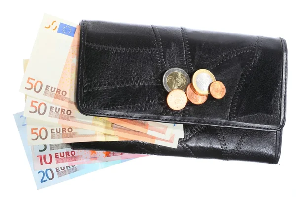 Economy and finance. Purse with euro banknote isolated — Stock Photo, Image